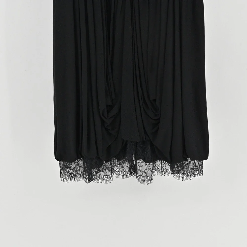 BCBGMAXAZRIA Kore Lace Strapless Mini Dress Size XS Black Goth Ruched Bubble Hem